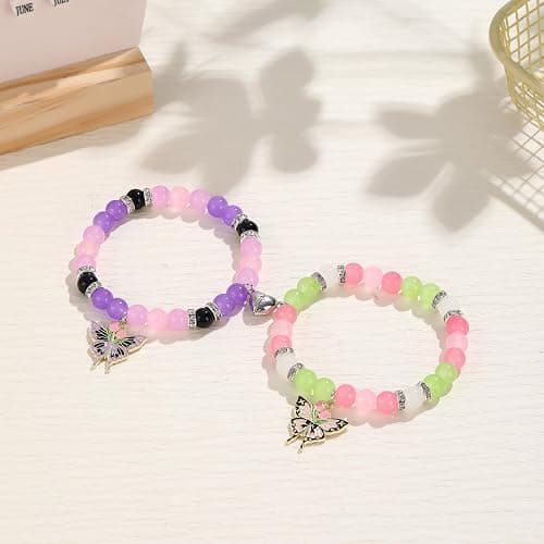 Thalireth 2Pcs Beaded Matching Bracelets For Couples Demon Killer Lightning Sakura Butterfly Anime Bracelets Halloween Christmas Gift thumbnail 2