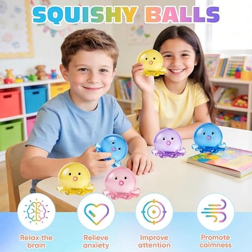 VISCOO 4 Pack Octopus Stress Balls for Adults Kids, Slow Rising Squishy for Anxiety Stress Relief, Cute Squeeze Ball for Party Favors/Taba Squishy for Classroom Prize Birthday thumbnail 5