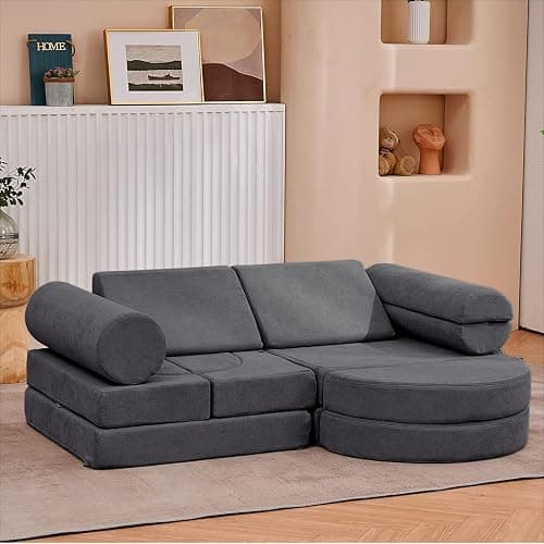 jela Kids Couch 14PCS Luxury, Floor Sofa Modular Furniture for Adults, Playhouse Play Set for Toddlers Babies, Modular Foam Play Couch, Modular Sofa (Charcoal, 57"x28"x18") - Image 1
