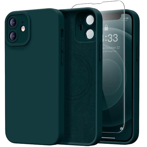 Kiresen Designed for iPhone 12 Case with Screen Protector - Upgraded Camera Protection - Wireless Charging Compatible - Silicone Protective Phone Case 6.1" for Men Women Girls - Pine Green - Image 1