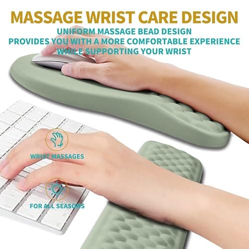 Hokafenle 2 in 1 Ergonomic Mouse Pad Wrist Support & Wrist Rest for Computer Keyboard Set, with Relieve Carpal Tunnel Pain Massage Bulge and Full Memory Gel Design (2In1 Set, Light Green) thumbnail 4
