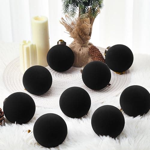 Liliful 15 Pcs Velvet Christmas Balls Bulk Flocked Christmas Tree Ball Ornaments Plastic Xmas Decorative Hanging Ornaments(Black,3.15 Inch) thumbnail 5