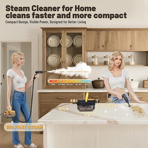 Gautye Steam Cleaner, 3 Level Adjustable Handle, 15s Heat Up, 1.69 Quarts Tank, Portable Steamer for Cleaning with 15 pcs Accessories, Steam Cleaner for Home for Dirt, Grease, Grout, Tile,Floor, Car thumbnail 3