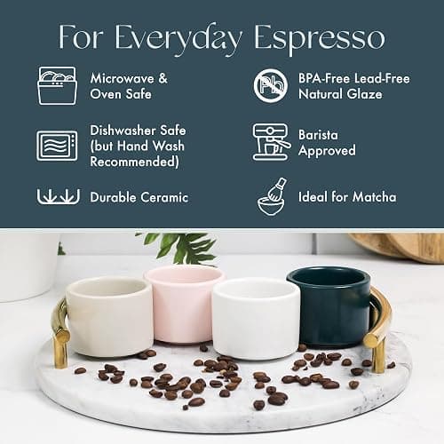 Folk Ceramics Leonard Ceramic Espresso Cups | Modern Stackable Demitasse Mugs for Espresso | Thick Walled, Handleless, Durable, Dishwasher & Microwave Safe | Set of 2, 3oz | Blue Emerald thumbnail 6
