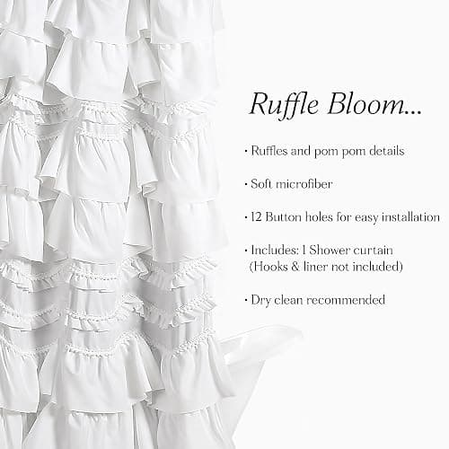 Lush Decor Kemmy Ruffled Shower Curtain, Single, 72" W x 72" L, White - Bathroom Curtain - Fabric Shower Curtains for Bathroom - Coquette Decor thumbnail 7