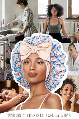 Vettres Double Layer Silk Bonnet with Tie Satin Lined Sleep Cap Hair Cover for Women's Curly Braids Natural Hair thumbnail 6