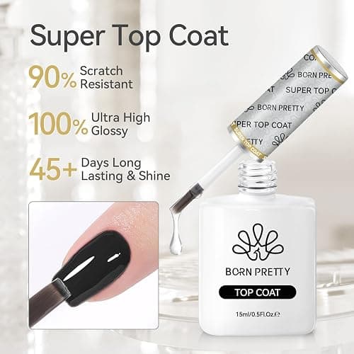 Born Pretty Gel Top Coat,15ml Gloss Base and Top Coat Set, No Wipe Super Top Gel Not Chip or Peel and Long Lasting Base Gel Top Gel for Nail Art thumbnail 4