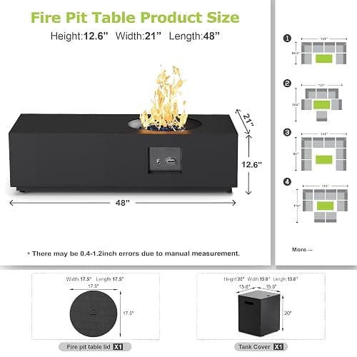 SUNPEAK 48" Rectangular Propane Firepit with Round Burner – 50,000 BTU Fire Pit Table with Lid, Rocks, Cover and Tank Storage – Outdoor Modern Fireplace for Deck or Patio (Black, 48" Standard) thumbnail 2