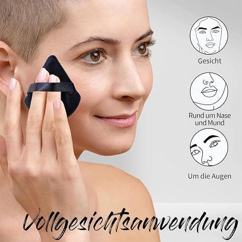 BEAKEY Puderquaste Set,6 Stück Schwarz,Dreieckig für loses Puder,Foundation | WeichePlüschoberfläche,gleichmäßigerAuftrag,Fingerschlaufe,fürAugenpartie,Nasenflügel,Foundation,waschbar,wiederverwendbar thumbnail 3