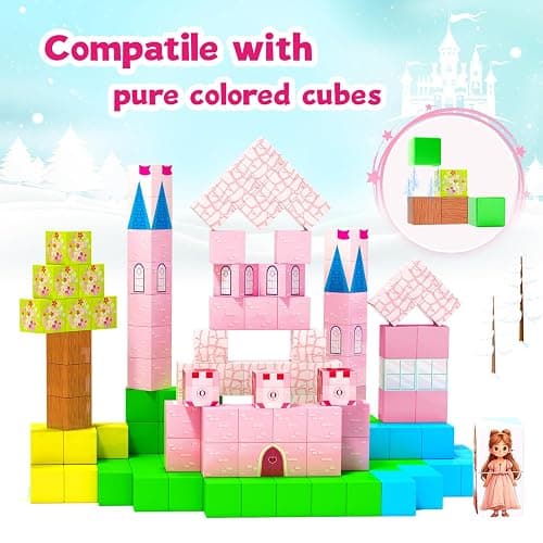 Hiwawind 64 Pcs Magnetic Blocks-Princess Castle Collection World,Magnetic Building Blocks for 3+ Year Old Boys & Girls, Creative STEM Sensory Toys,Christmas Birthday Gifts for Kids Ages 3-8 thumbnail 9