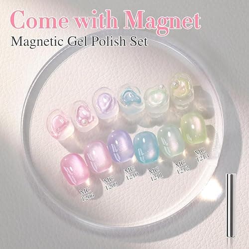Double Rhythm Cat Eye Gel Nail Polish Set of 6 Same Color Same Bottle 0.5 Oz Shimmer Glitter with Magnet Holographic Reflective Magnetic UV Nail Polish Kit at Home (Rose Green Pink Purple-T6-46) thumbnail 6