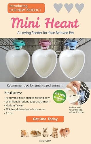 Choco Nose Patented Removable Heart Shaped Food Bowl for Dogs/Puppies/Rabbits/Cats/Guinea Pigs/Chinchillas/Birds -Water Dish for Small Pets or Animals - for Wire Cages or Crates 8 oz, Pink (C607) thumbnail 7