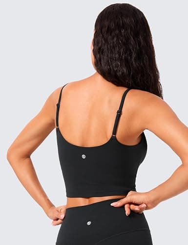 CRZ YOGA Butterlift Adjustable U Back Crop Tank Tops for Women - Padded Camisole Scoop Neck Workout Longline Sports Bras thumbnail 2