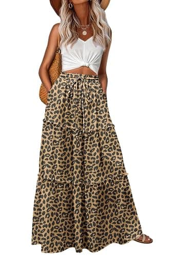Lepunuo Womens Casual Boho High Waisted Flowy Maxi Skirts Trendy Floral Cute Long Skirts with Pockets - Image 1