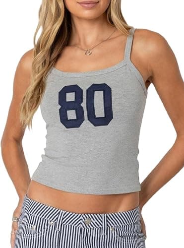 NUFIWI Women Graphic Tank Top Spaghetti Strap Embroidered Crop Tops Sleeveless Cute Baby Tee Y2k Jersey Camisole - Image 1