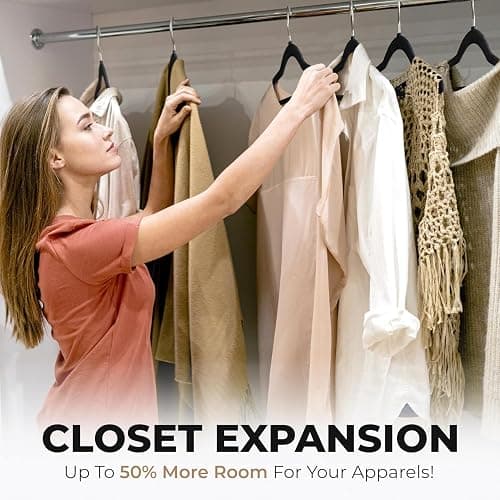 Our Modern Space 200 Pack Velvet Hanger for Shirt Pants Dresses Skirts Suits Jackets - Slim Space Saving Design - Standard Coat Hanger - Sturdy & Durable Design with Shoulder Grooves Hook thumbnail 6