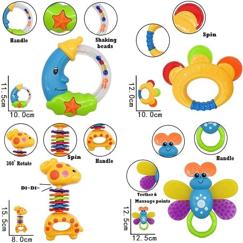 AIVIAI Baby Toys 0-6 Months Infant Toys 0-3 Months Infant Rattles Baby Rattle Teether Toy Set with Storage Box Musical rattles for Newborn Boy Girl Gifts Set with Baby's First Rattle Teether (11pcs) thumbnail 6