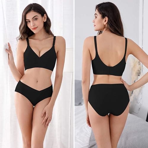 Vinfact 3 Pack Nursing Bras for Breastfeeding Seamless V Neck Maternity Bra Women Pregnancy Breastfeeding Bra - Small - Black/Grey/White thumbnail 5