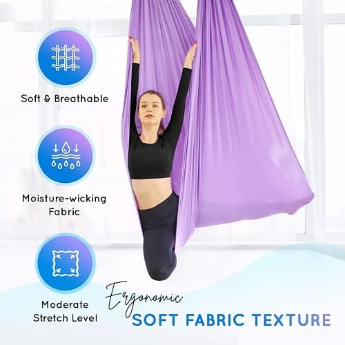 Yes4All Aerial Yoga Hammock 5.5 Yards, 198 Inches Height Aerial Silks, Yoga Trapeze Increasing Strength, Flexibility and Balance thumbnail 3