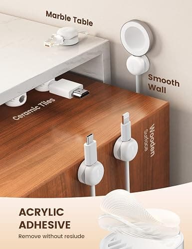 Lamicall Cord Organizer, Spring Cable Management Clips - 6Pack Compact Desk Cable Holder Clips, Nightstand Phone Charging Cord Holder, Halloween Adhesive Wire Organizer, Office Accessory, White thumbnail 5