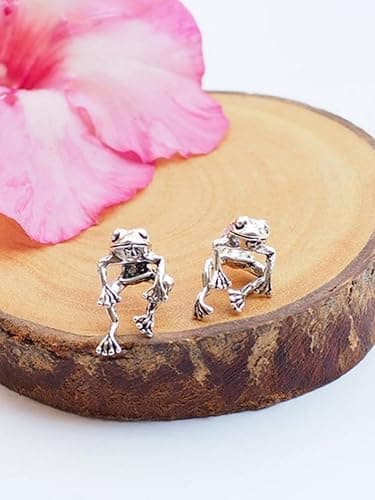 Frog Earrings for Women Easter Basket Stuffers Vintage Frogs Shaped Stud Earrings Funny Cute 3D Animal Earrings Jewelry Gifts - A：silver frog earrings thumbnail 5