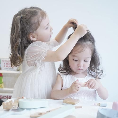 nunukids Wooden Makeup Toy Set Pretend Wood Beauty Salon Toys Toddler Wooden Makeup Kit for Girls 16PC thumbnail 4