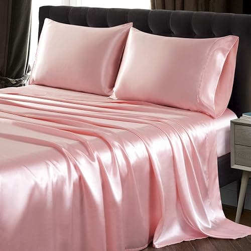 SiinvdaBZX 3Pcs Twin XL Sheets Set, Blush Pink Silky Satin Sheets Twin XL Bedding Set Ultra-Soft Extra Long Bed Sheets for College Dorm thumbnail 2