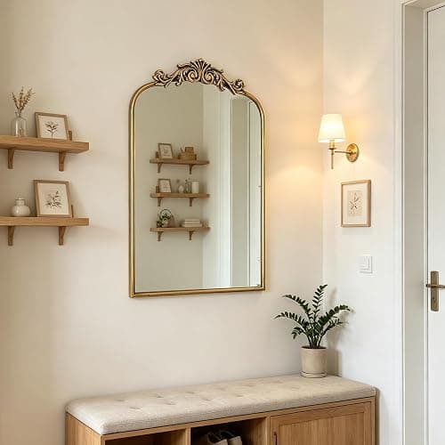 Awhtixbo Miroir Baroque Antique Doré - Miroir Murale Vintage avec Forme Arche Doré pour Hall, Salon & Salle de Bain, 40x61cm thumbnail 5