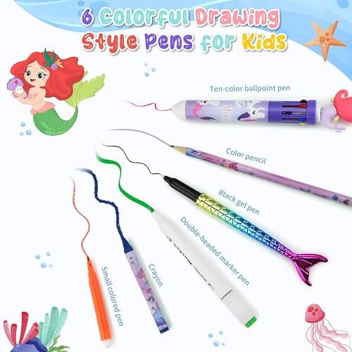 JAMIEWIN Markers Set with Glitter Mermaid Pencil Case, 59 Pcs Art and Craft Supplies Kit for Kids, Mermaid Gifts for Girls 4-9 Year Old for Christmas Birthday thumbnail 5