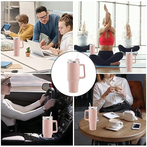 Euleryoo 40oz Gobelet de voyage，isolée sous vide acier inoxydable avec paille et couvercle，Tasse à café à paroi tasse de voyage isotherme pour garder les boissons froides et chaudes Rose thumbnail 7