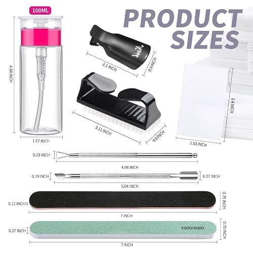 FANDAME Gel Nail Polish Remover Tools Kit, 10 PCS Nail Polish Remover Clips Black, 100ml Nail Polish Remover Bottle, 500PCS Cotton Pad, Nail Brush, Cuticle Pusher, Nail File, Buffer Block Tools kit thumbnail 7