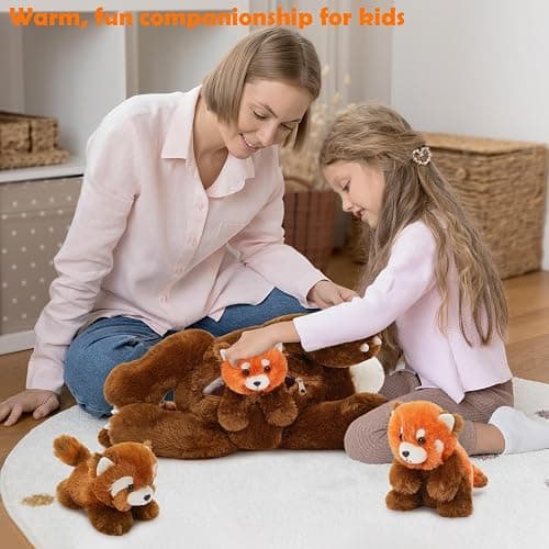 MorisMos Red Panda Stuffed Animal, Stuffed Mommy Red Panda Plush Toy with 3 Baby Pandas, Realistic Plushie Toy Gift for Kids Girls Boys 17.7 Inches thumbnail 2