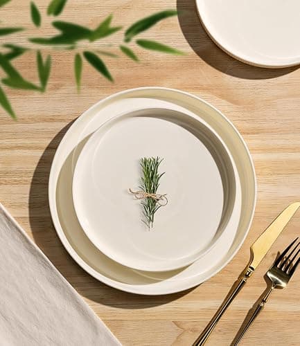 TheTerra Ceramic Dinnerware Sets for 4, 12 Pieces Porcelain Lightweight Plates and Bowls Sets, Scratch Resistant Dish Set, Oven & Microwave & Dishwasher Safe, Beige thumbnail 3