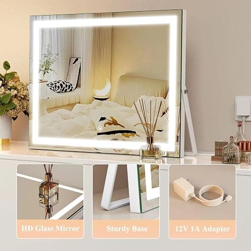 Gvnkvn Ligheted Vanity Mirror with Lights, 14" x 10" LED Makeup Mirror, 3 Modes Light, Smart Touch Control Dimmable, 360°Rotation, Rectangle White Frame thumbnail 5