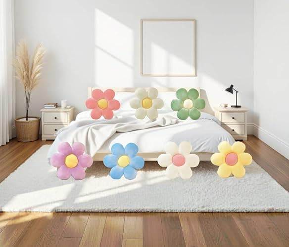 FSRONGXI Daisy Flower Pillow, Decorative White Throw Pillows, Cute Floor Cushions, Aesthetic Preppy Room Decor Cushion for Bed, Sofa, Chair 38cm (White & yellow) thumbnail 4