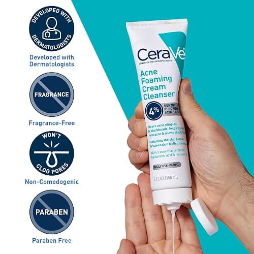 CeraVe Acne Foaming Cream Cleanser, 4% Benzoyl Peroxide Face Wash With Hyaluronic Acid, Niacinamide & Ceramides, Gentle Daily Acne Treatment For Face thumbnail 6