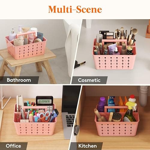 Lifewit Portable Shower Caddy with Handle, 1 Pcs Plastic Shower Caddy Dorm with Holes, Clean Organizer Basket for Bathroom, College, Dorm Room Essentials, Pink thumbnail 8