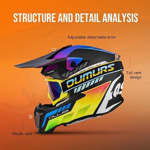OUMURS Adult ATV Dirt Bike Helmet with Goggles Gloves & Mask Quick Release Buckle Adjustable Sun Visor Motorcycle Adult Helmet Off-Road Motocross Downhill Moped MX for Unisex-Adult thumbnail 6