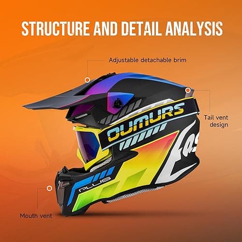 OUMURS Adult ATV Dirt Bike Helmet with Goggles Gloves & Mask Quick Release Buckle Adjustable Sun Visor Motorcycle Adult Helmet Off-Road Motocross Downhill Moped MX for Unisex-Adult - Mutiple Black - X-Large thumbnail 6