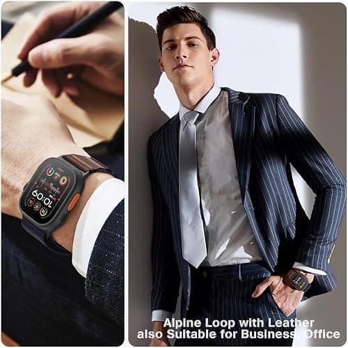 MRAIN-H Alpine Loop with Leather Design Compatible with Apple Watch Bands Ultra 3 2 1 (49mm) & Series 11 10 9 8 7 6 5 4 SE 3 2 1 (46mm 45mm 44mm), Soft Stretchy Nylon Sport Band for iWatch Men Women thumbnail 7