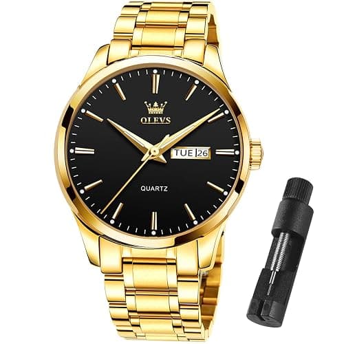OLEVS Mens Gold Watches Waterproof Stainless Steel Lightweight Watch with Date Classic Luxury Dress Watch for Men Gold White Blue Green Dial - Image 1