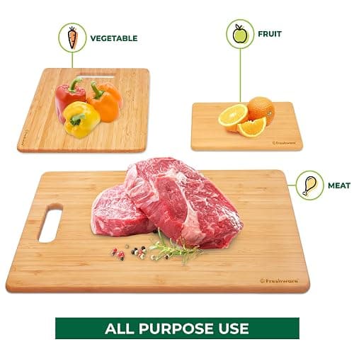 Bamboo Cutting Boards for Kitchen [Set of 3] Wood Cutting Board for Chopping Meat, Vegetables, Fruits, Cheese, Knife Friendly Serving Tray with Handles thumbnail 7