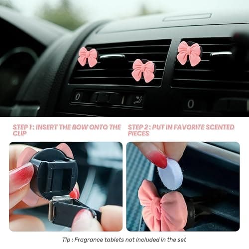 6PCS Pink Bow Car Air Freshener Vent Clips, Aesthetic Girly Car Decor Accessories, Cute Vent Diffusers for Women and Girls, Coquette Style Auto Interior Decoration thumbnail 3