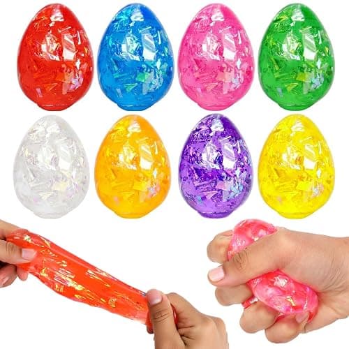 BEIGUO 8pcs Easter Egg Stress Balls,Squishy Stress Relief Toys for Easter Basket Stuffers, Easter Egg Fillers,Party Favors - Image 1
