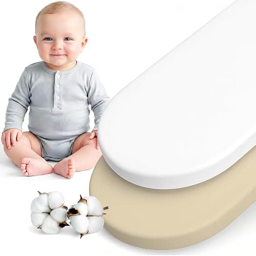 Dreamzie Juego de 2 Sabana Bajera Cuna 40x80 Algodon - Ajustables, Oeko Tex Certificado - para Capazao, Cochecito y Minicuna - Beige/Blanco - Image 1