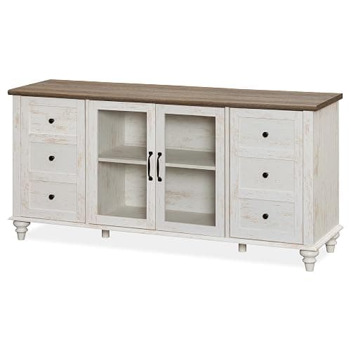 WAMPAT Farmhouse TV Stand for 65 inch TV, Wood TV Cabinet with Glass Door & Adjustable Shelf, Rustic Television Stands for Living Room Bedroom, 58 Inch, Antique White thumbnail 9