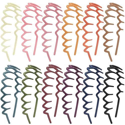 Duufin 12 Pieces Plastic Zig Zag Headbands with Teeth Sharks Tooth Headband Wave Comb Non Slip Headband Colorful Teeth Headbands for Girls and Women - Image 1