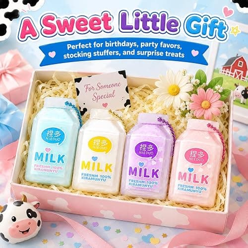 4Pack Milk Bottle Squishy Fidget Toys , Kawaii Keychain Squeeze Squishies Toys for Adults Stress Relief, Cute Sensory Aesthetic Bag Charm, Novelty Party Favors Goodie Bag Stuffers Gifts thumbnail 8