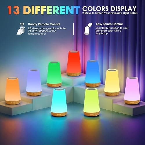 Auxmir Lampe de Chevet, Veilleuse d'allaitement Nuit, Veilleuse Bébé Tactile avec 13 Couleurs RGB, 2500mAh Rechargeable USB, Lampe de Chevet sans Fil Télécommande pour Chambre Eanfant Salon Camping thumbnail 2