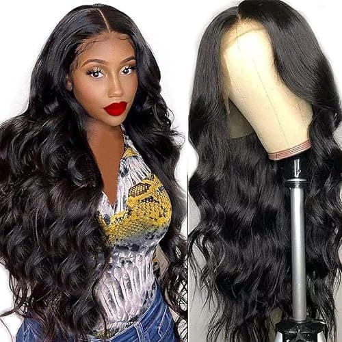SKULD Body Wave Human Hair Wig 13x4 Lace Front Wigs, Natürliche Gewellte Welle Echthaar Perücke für Damen Schwarz, 100% Brasilianisches Echthaar Perücken mit Babyhaar 150% Dichte (45cm) - Image 1
